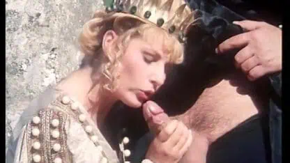 Excellent blonde princess blows king’s cock on the wall in the castle