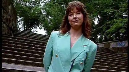 Beautiful brunette lady at the outdoors interview