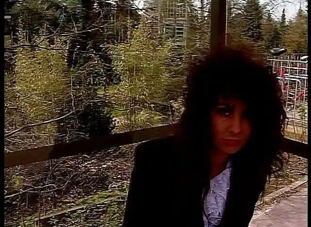 Adorable brunette beauty at the outdoors interview