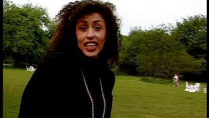 Outdoor interview with a classy brunette