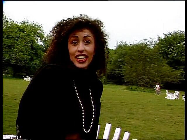 Outdoor interview with a classy brunette