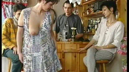 Brunette MILF fucked and jizzed on boobs in vintage action