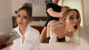 Hotel room rough sex: shy maid and paying guest