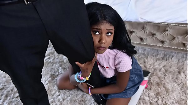 Cute Black babysitter caught fingering pussy on boss’s bed