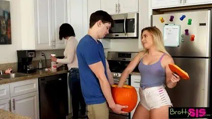 Family Scene: Stepsis Aubrey Catches Horny Stepbrother Fucking the Family Pumpkin