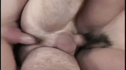 Guy fucks babe’s hairy cunt while he gets his ass drilled by a stud