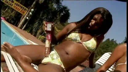 Poolside cock outdoors for this hot young latina bitches with great tits and ass