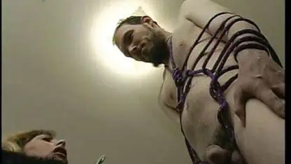 Blond Mistress bounds horny guy and plays