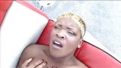 Wide assed black bitch poolside rides hot black cock