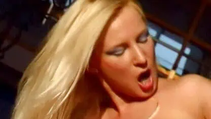 Blonde with blue eye makeup gets fucked hard