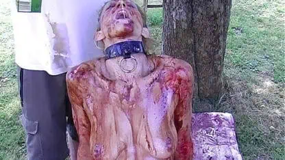 Lovely blonde is toying her cunt outdoor